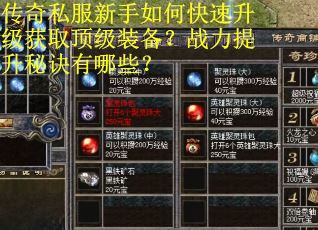 传奇私服新手如何快速升级获取顶级装备？战力提升秘诀有哪些？
